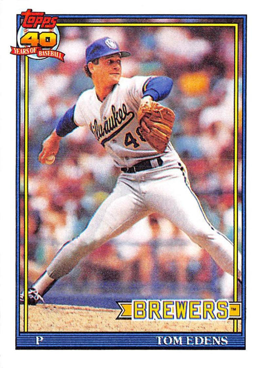 1991 Topps #118 Tom Edens Baseball RC Rookie Milwaukee Brewers  Image 1