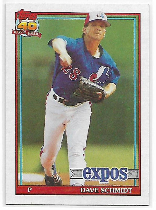 1991 Topps #136 Dave Schmidt Baseball Montreal Expos  Image 1