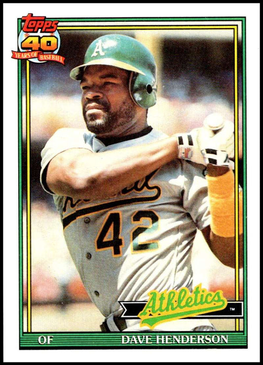 1991 Topps #144 Dave Henderson Baseball Oakland Athletics  Image 1