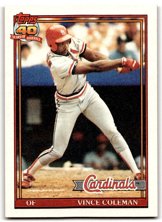 1991 Topps #160 Vince Coleman UER Baseball St. Louis Cardinals  Image 1