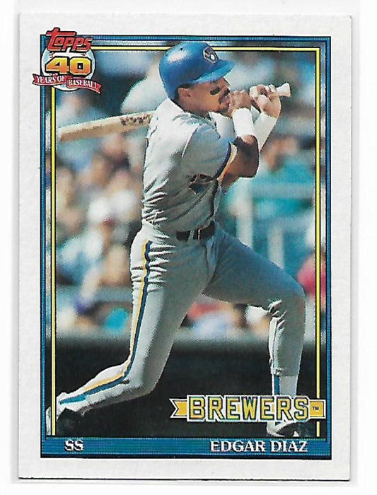1991 Topps #164 Edgar Diaz Baseball Milwaukee Brewers  Image 1