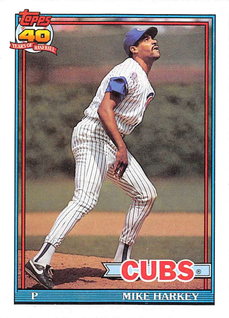 1991 Topps #376 Mike Harkey Baseball Chicago Cubs  Image 1