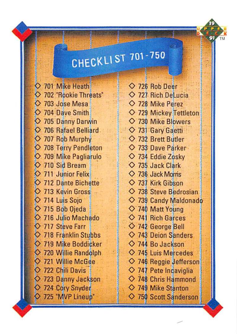 1991 Upper Deck Baseball #800 Checklist 701-800  Checklist  Image 1