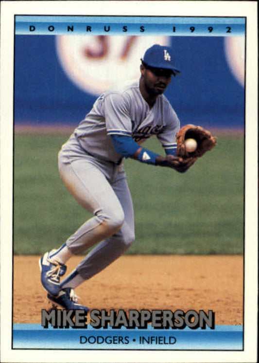 1992 Donruss Baseball #526 Mike Sharperson  Los Angeles Dodgers  Image 1