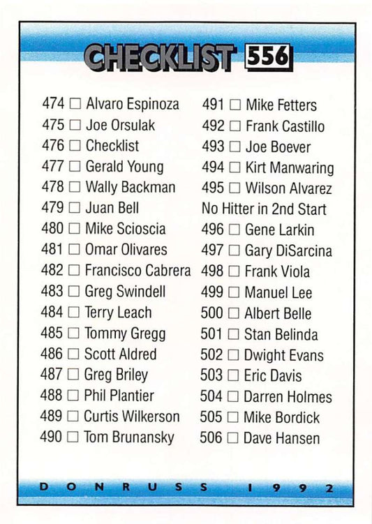 1992 Donruss Baseball #556 Checklist 478-555  Checklist  Image 1