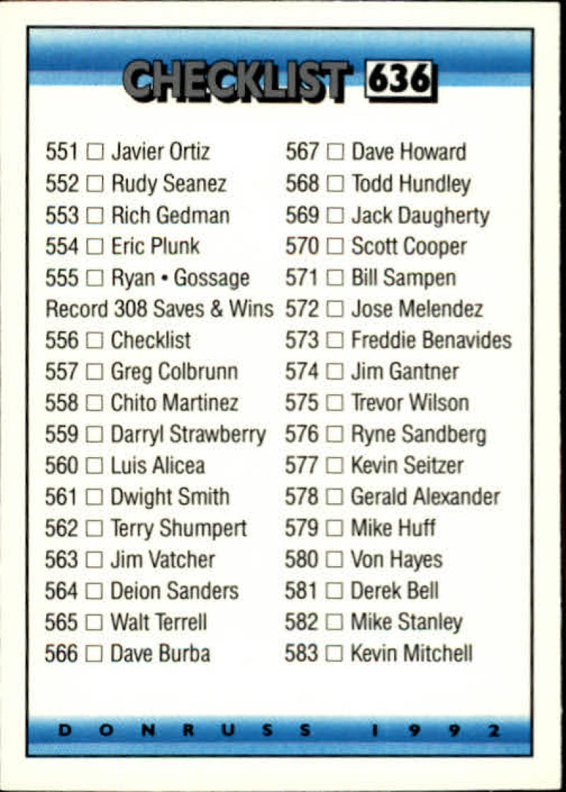 1992 Donruss Baseball #636 Checklist 556-635  Checklist  Image 1