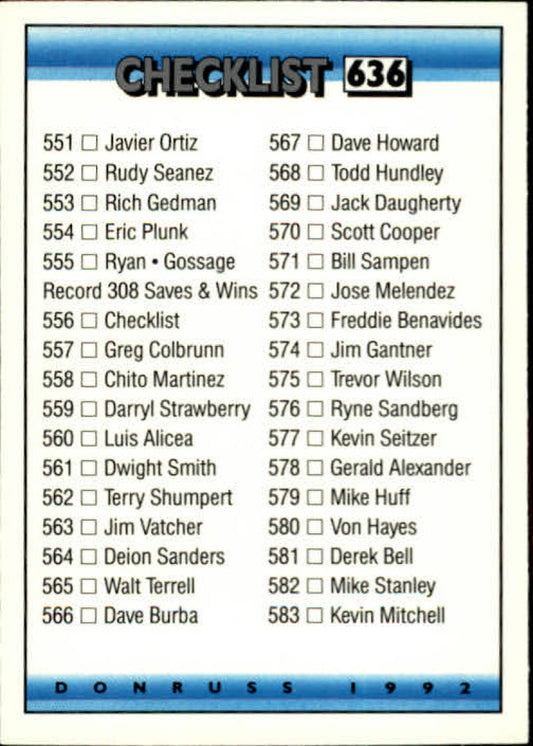 1992 Donruss Baseball #636 Checklist 556-635  Checklist  Image 1