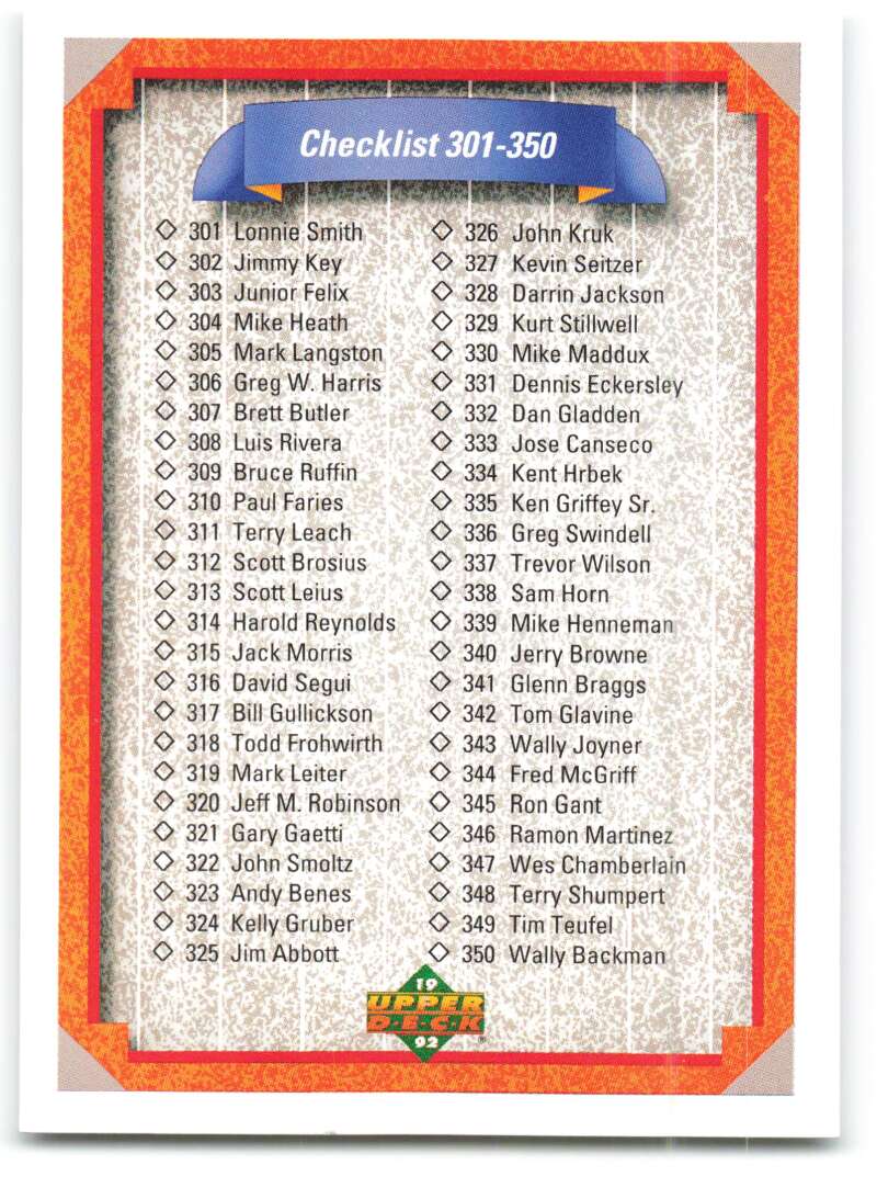 1992 Upper Deck #400 Checklist 301-400  Checklist  Image 1