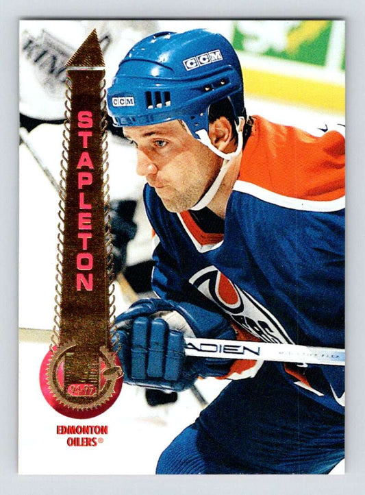 1994-95 Pinnacle #228 Mike Stapleton  RC Rookie Edmonton Oilers  Image 1