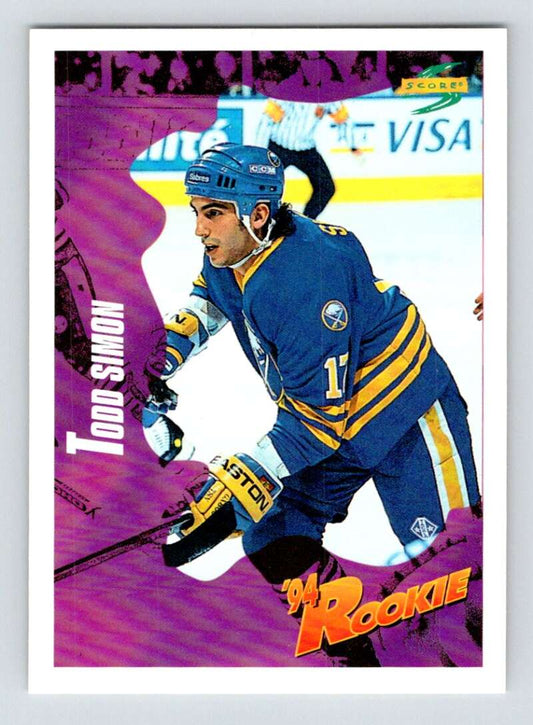 1994-95 Score Hockey #234 Todd Simon  RC Rookie Buffalo Sabres  V90900 Image 1