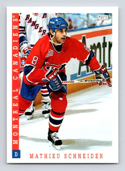 1993-94 Score Canadian #18 Mathieu Schneider Hockey Montreal Canadiens  Image 1