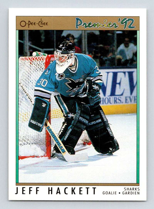 1991-92 OPC Premier #108 Jeff Hackett  San Jose Sharks  Image 1