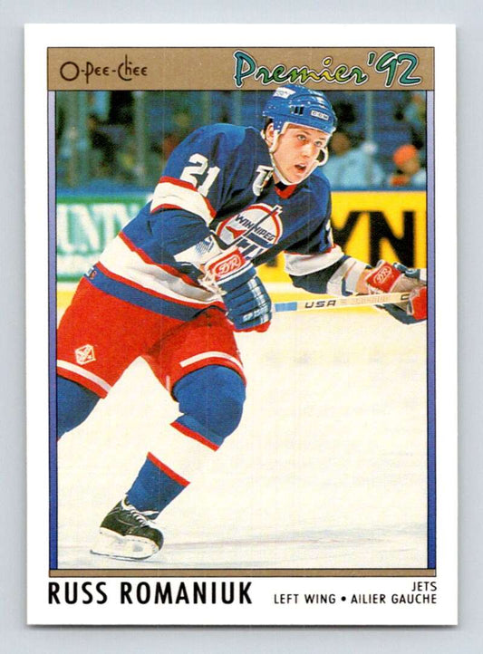 1991-92 OPC Premier #162 Russ Romaniuk  RC Rookie Winnipeg Jets  Image 1