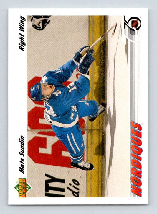 1991-92 Upper Deck #134 Mats Sundin  Quebec Nordiques  Image 1