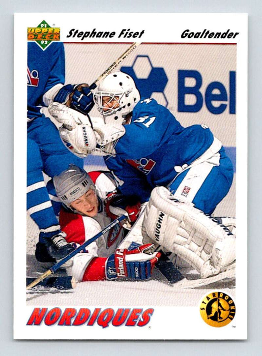 1991-92 Upper Deck #452 Stephane Fiset SR  RC Rookie Quebec Nordiques  Image 1