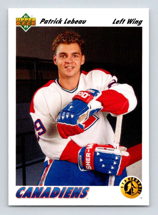 1991-92 Upper Deck #453 Patrick Lebeau  RC Rookie Montreal Canadiens  Image 1