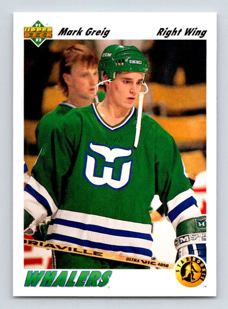 1991-92 Upper Deck #456 Mark Greig SR  RC Rookie Hartford Whalers  Image 1