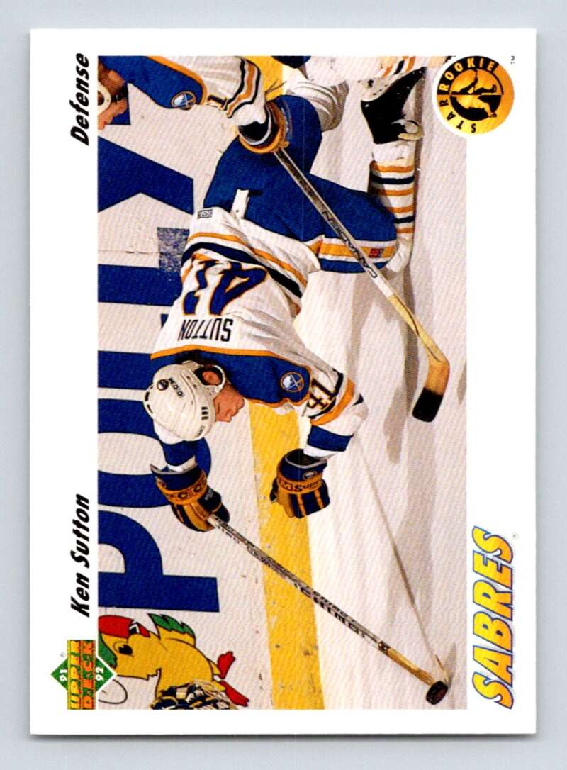 1991-92 Upper Deck #458 Ken Sutton  RC Rookie Buffalo Sabres  Image 1