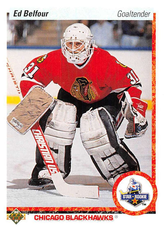 1990-91 Upper Deck Hockey  #55 Ed Belfour  RC Rookie Chicago Blackhawks  Image 1