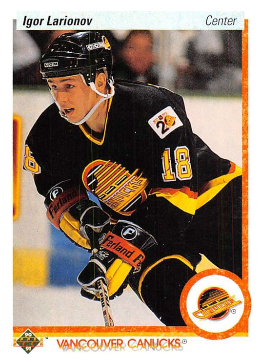 1990-91 Upper Deck Hockey  #128 Igor Larionov  RC Rookie Vancouver Canucks  Image 1