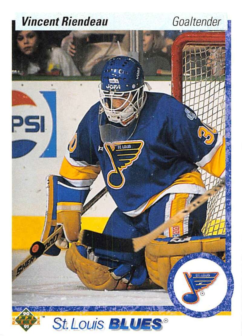 1990-91 Upper Deck Hockey  #152 Vincent Riendeau  RC Rookie St. Louis Blues  Image 1