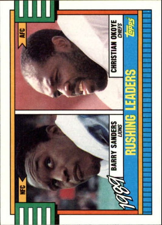 1990 Topps Football #28 Barry Sanders/Christian Okoye LL  Lions/Chiefs  Image 1